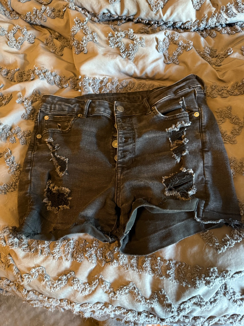 American Eagle Outfitters Black Distressed Denim Shorts